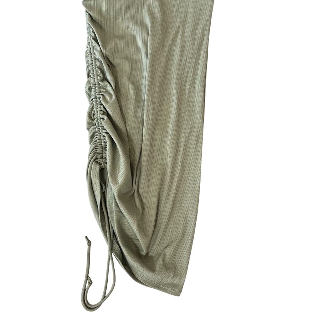 Forever 21 Sage Green Ruched Side Tie Mini Dress Long Sleeve Sz Small Minimalist - Picture 9 of 12